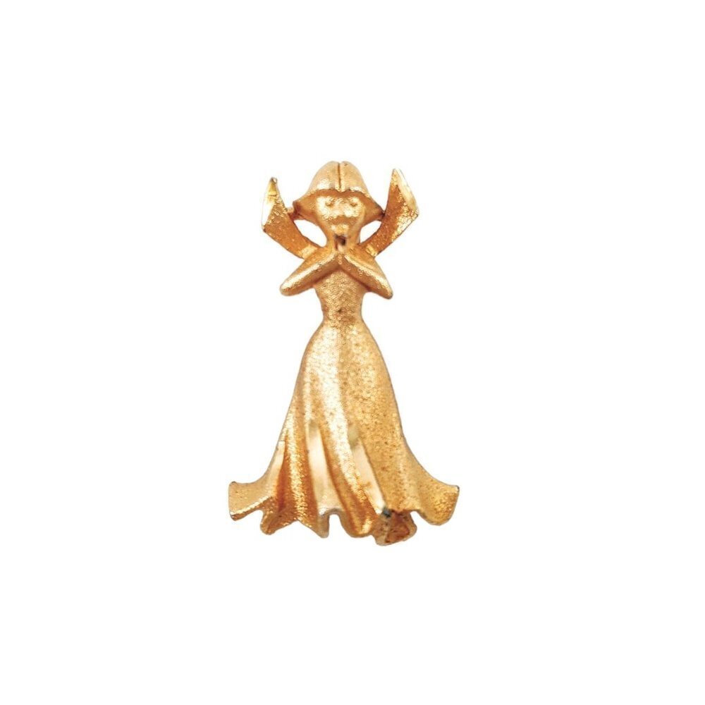 Vintage Praying Angel Gold Tone Brooch